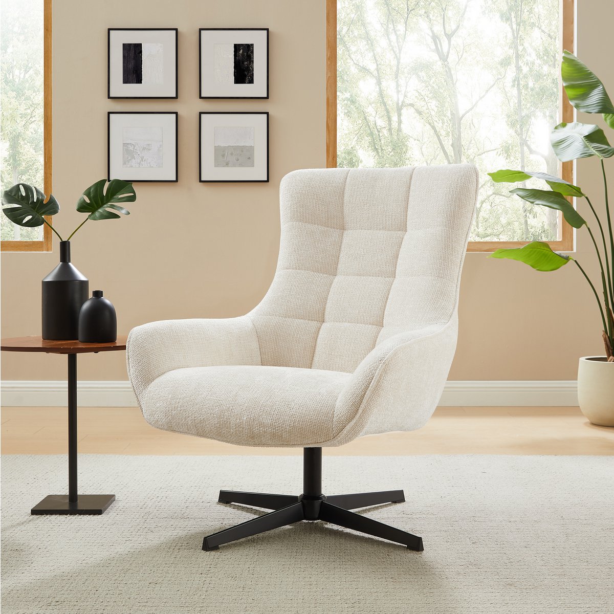 Fauteuil chenille stof draaibaar beige 81x85x103 cm