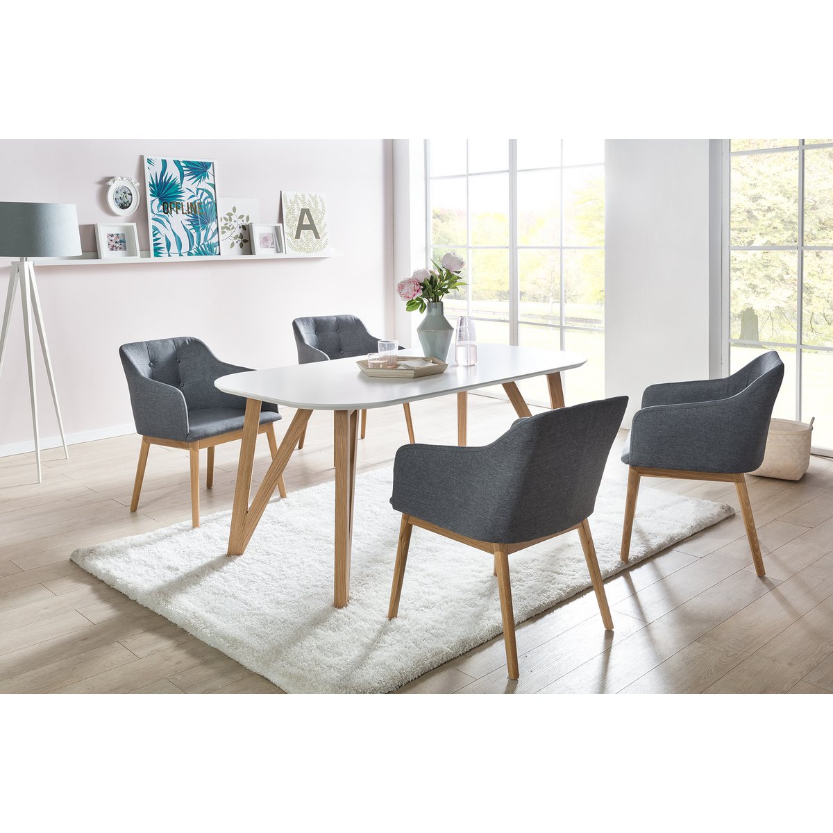 Eettafel 200x100x76 cm massief eikenhout wit