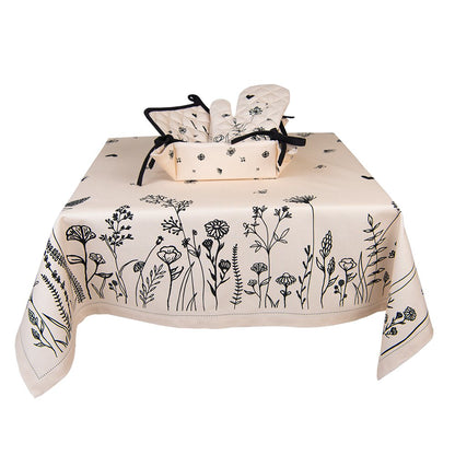 Tafelkleed 130x180 cm Beige Zwart Katoen Bloemen Tafellaken