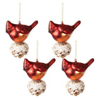 Kerstbal set 4 vogels 11x6x11 cm rood wit glas