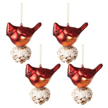 Kerstbal set 4 vogels 11x6x11 cm rood wit glas
