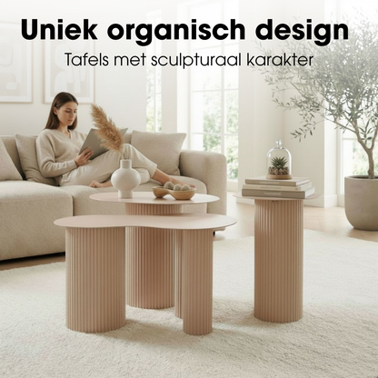 Bijzettafel set ijzer lichtbruin 3 stuks