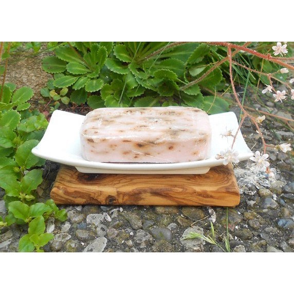 Zeepbakje porselein olijfhout 14x7x4 cm
