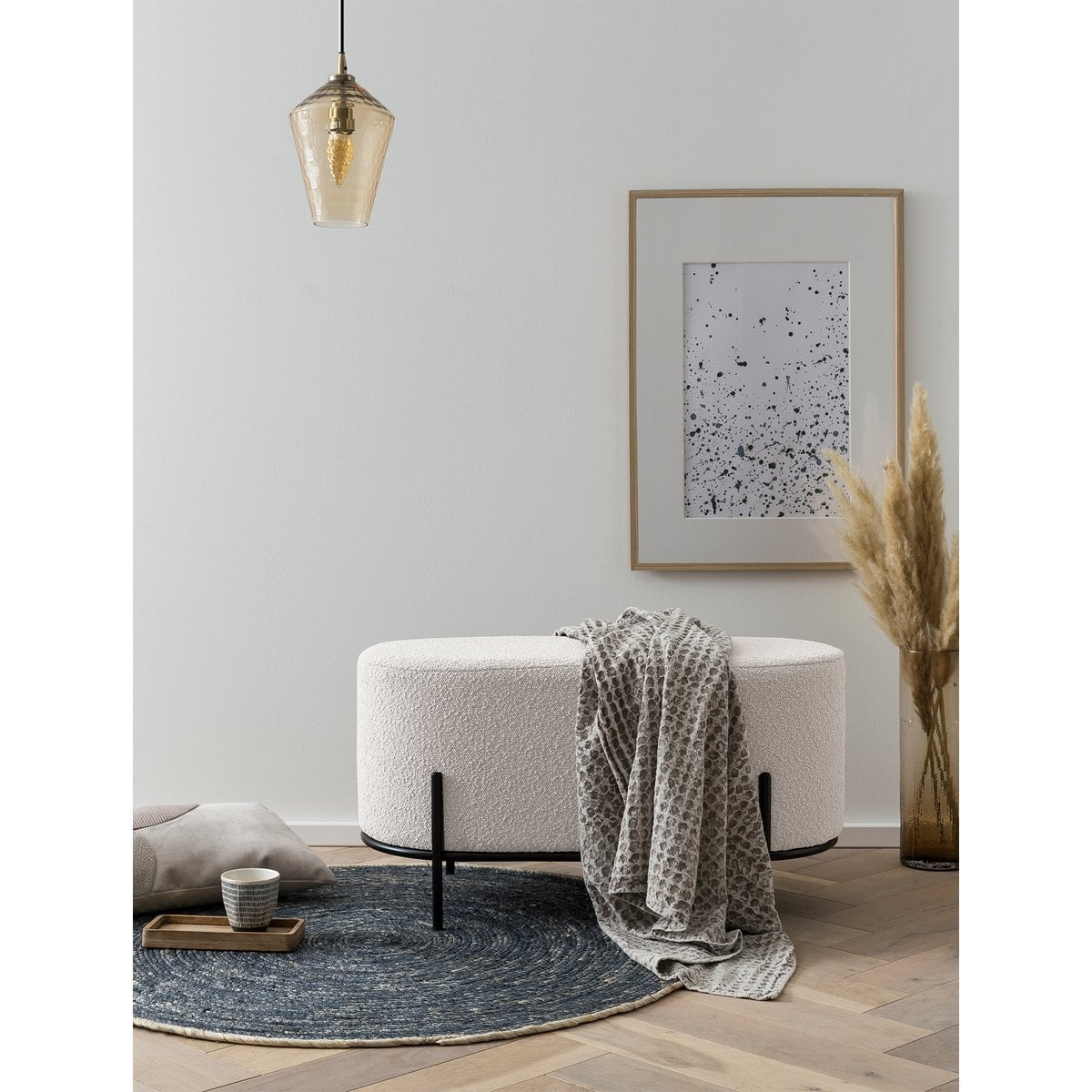 Kruk bouclé stof wit 80x40x42 cm metaal