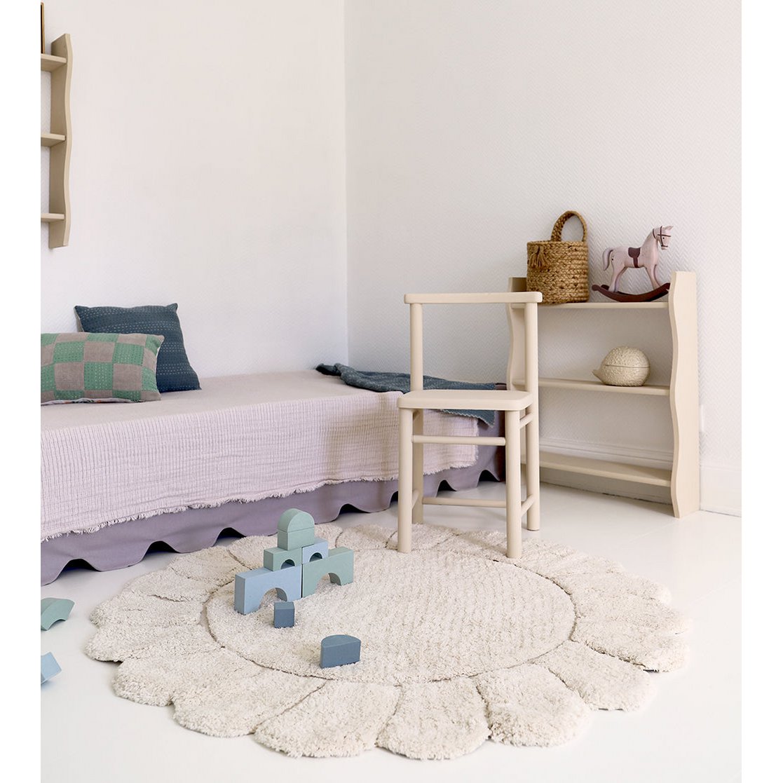 Rond kinderkamertapijt 110 cm katoen ecru