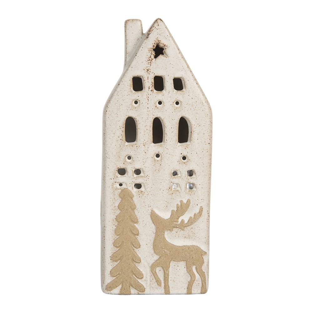 Decoratiehuisje keramiek LED 7x6x19 cm beige