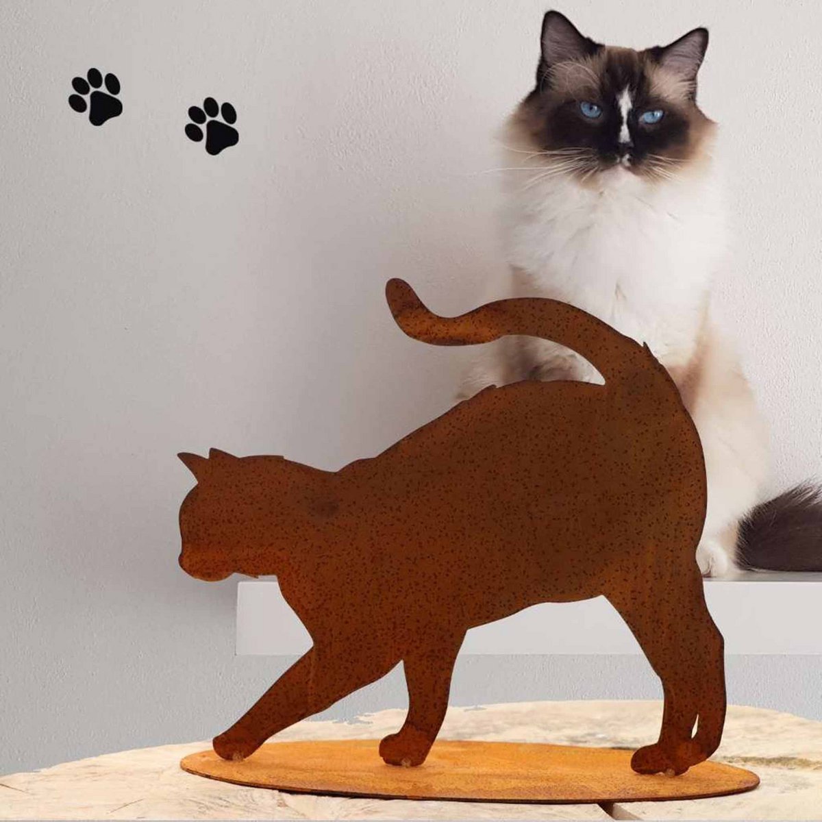 Metalen kat decoratie Elly 32x25 cm roestlook