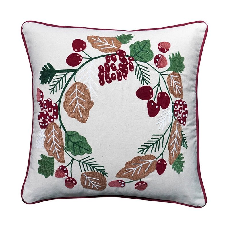 Kussenhoes 45x45 cm katoen handgeborduurd krans