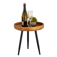 Bijzettafel rond 40/50 cm mangohout metaalvoet zwart