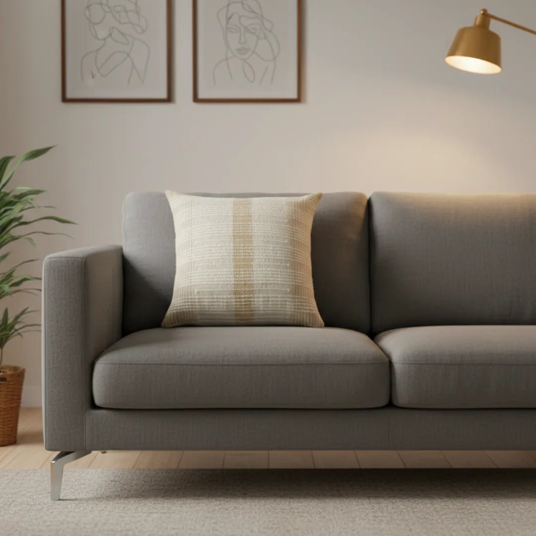 Kussenhoes 45x45 cm beige crème rasterpatroon