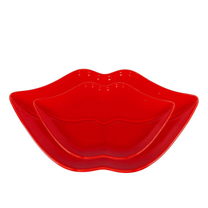 Mondbekers set van 2 rood keramiek 24x14x1.5 cm