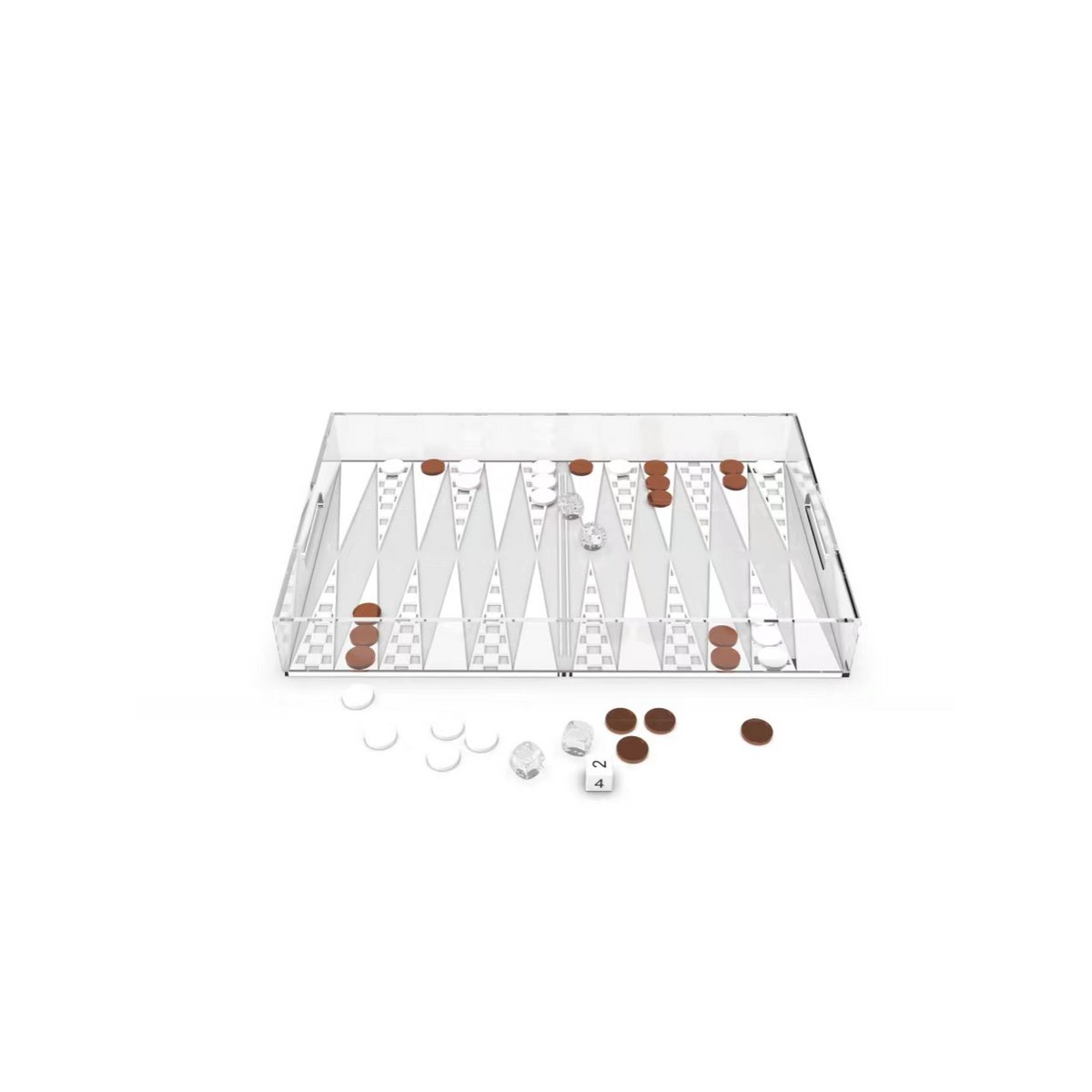 Backgammon speelbak 25x38x5 cm acryl wit bruin