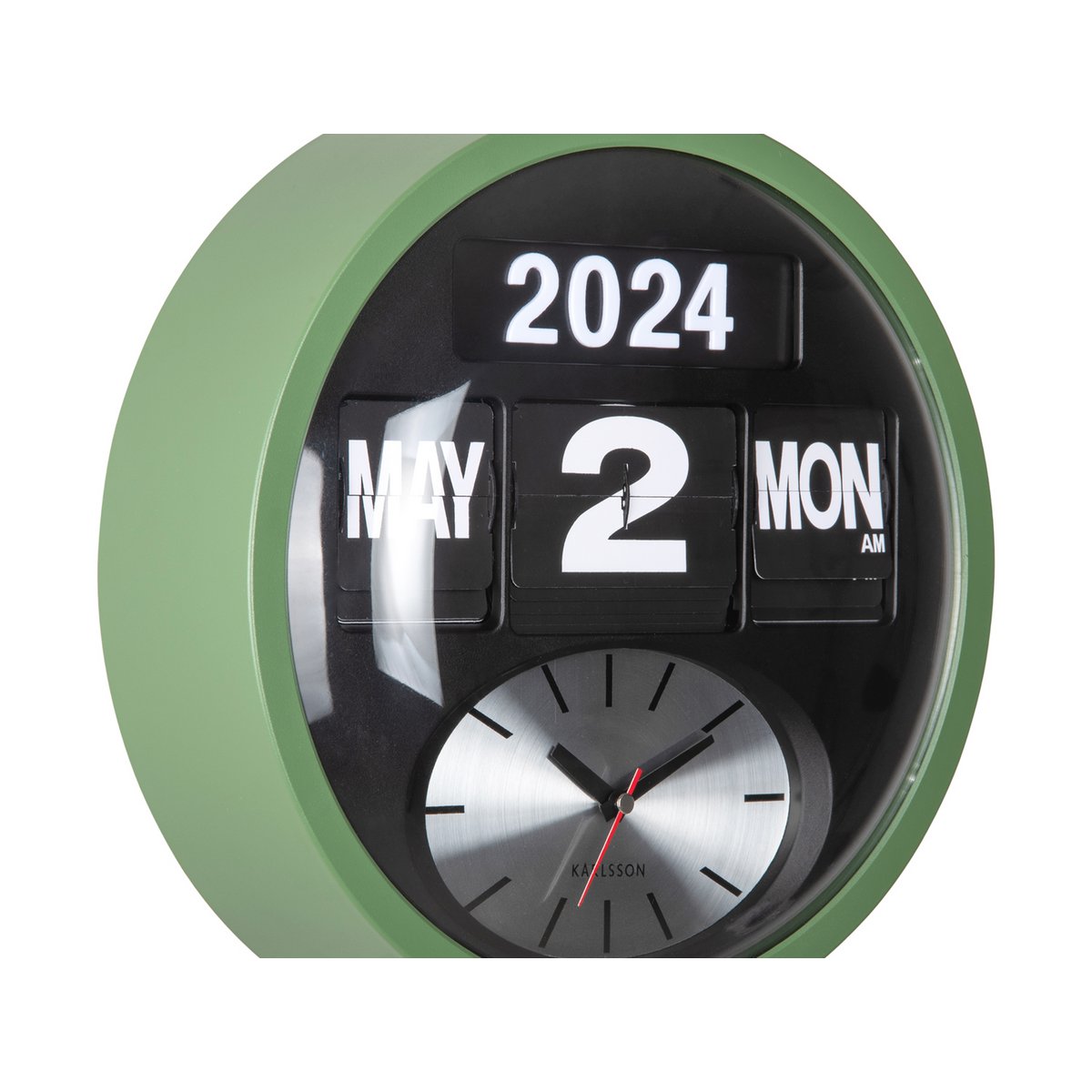 Wandklok Ronde Flip 33 cm groen plastic