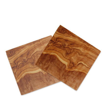 Olijfhouten onderzetters set van 6 vierkant 9x9 cm