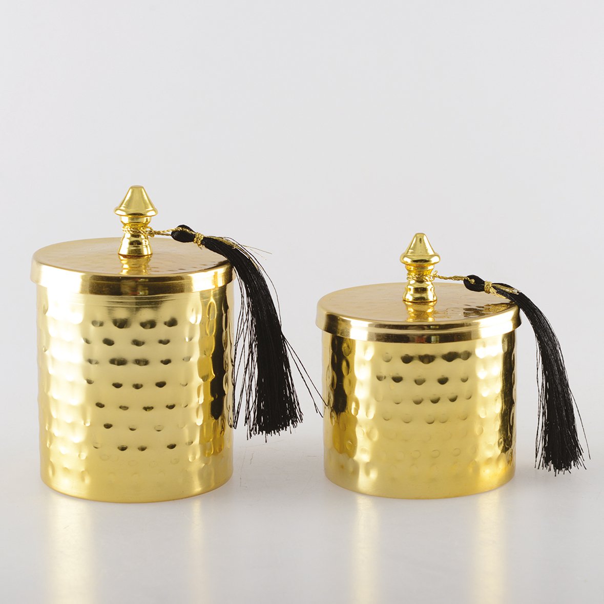 Opbergdoos metaal 8x8x12 cm goud gehamerd