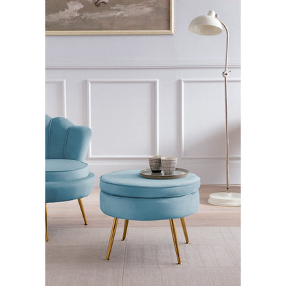 Round velvet pouf blue