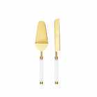 Golden cake and knife set with transparent handle