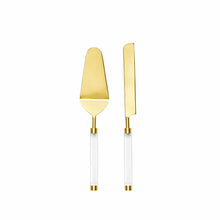 Taartschep en mes goud transparant handvat 29.5 cm