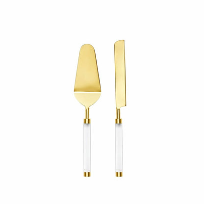 Taartschep en mes goud transparant handvat 29.5 cm