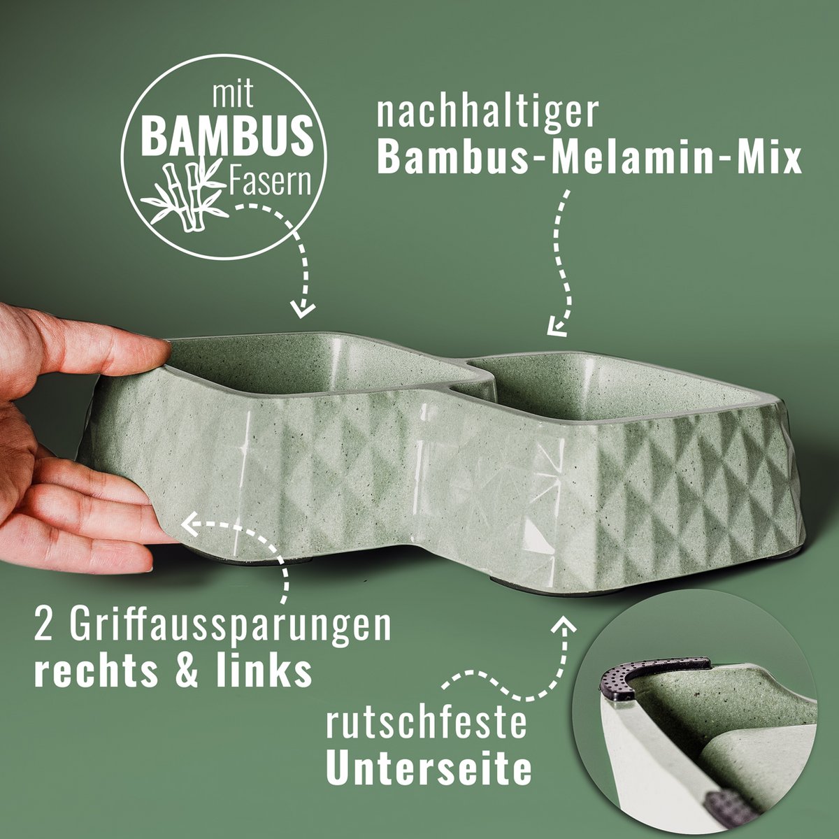 NE & NO® Bamboo Double Bowl for Cats and Dogs