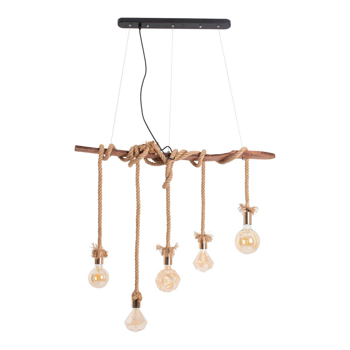 Hanglamp Touw Vijfflammig Houten Natuur E27 Voor Woonkamer