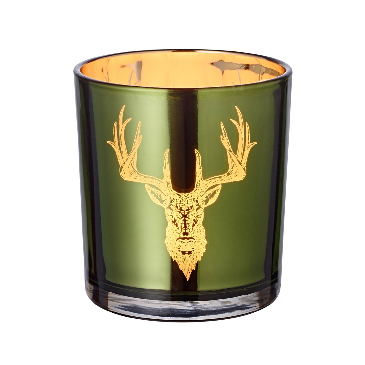 Theelichthouder hert 8 cm glas groen