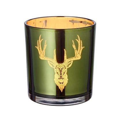 Theelichthouder hert 8 cm glas groen