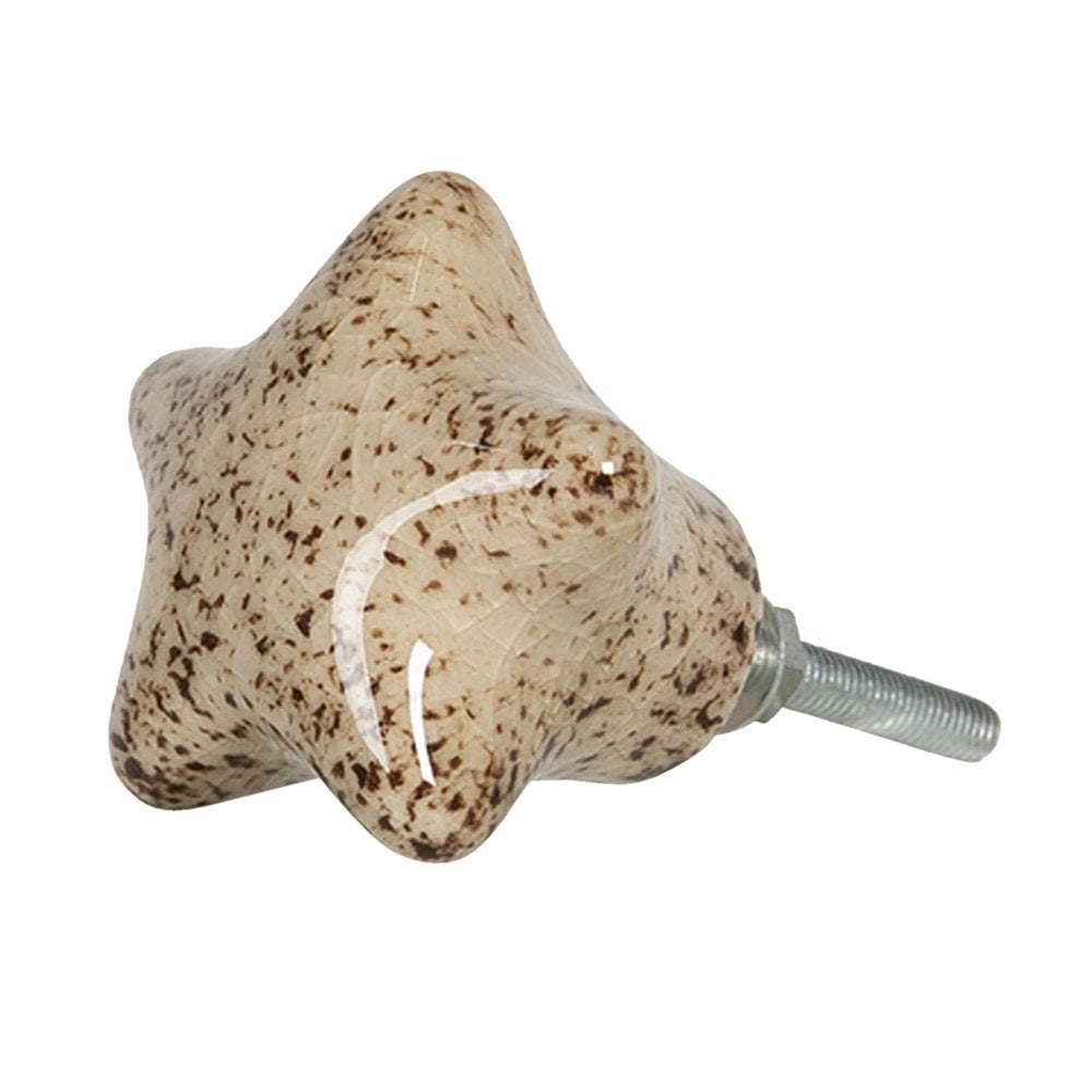 Meubelknop 4 cm ster keramiek bruin wit