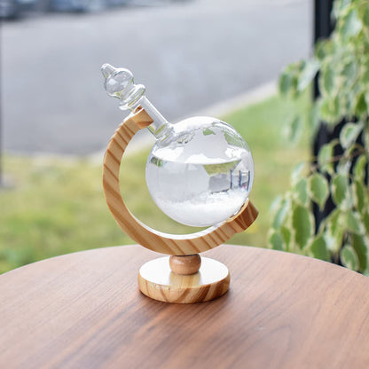 Stormbarometer glas met houten basis 19x11 cm