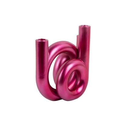 Kaarshouder Ringen 18x18x20 cm metallic roze