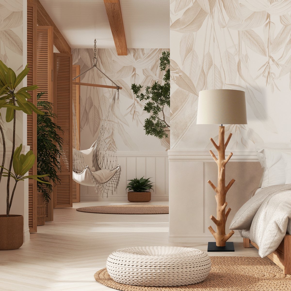 Vloerlamp drijfhout naturel wit 175 cm