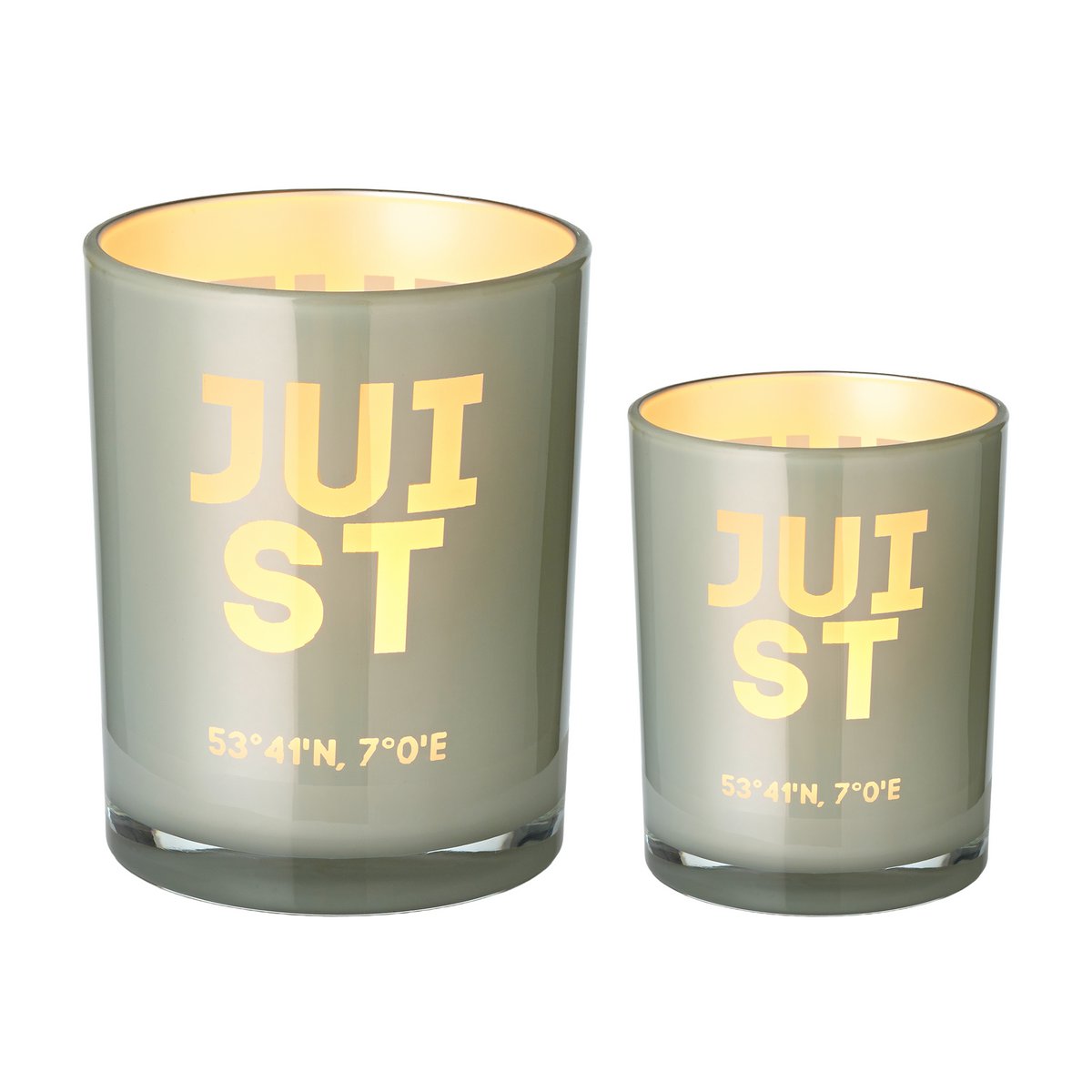 Theelichtglaasjes set 2 grijs glas 8 & 12.5 cm