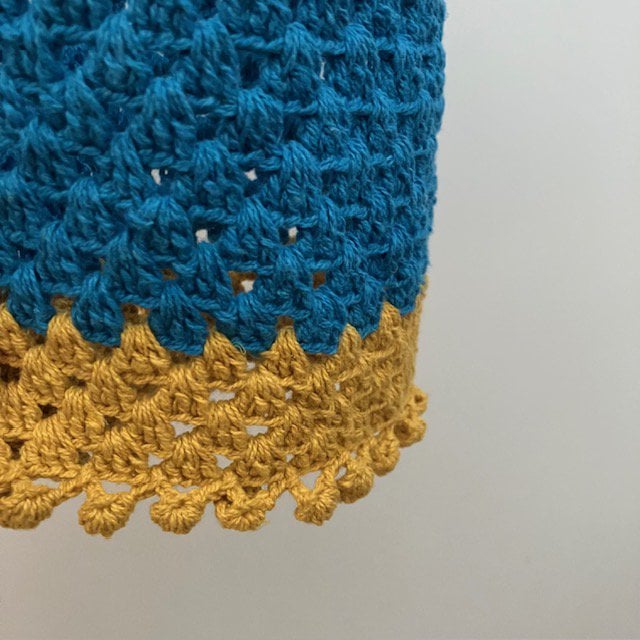 Lampion gehaakt turquoise geel organisch katoen