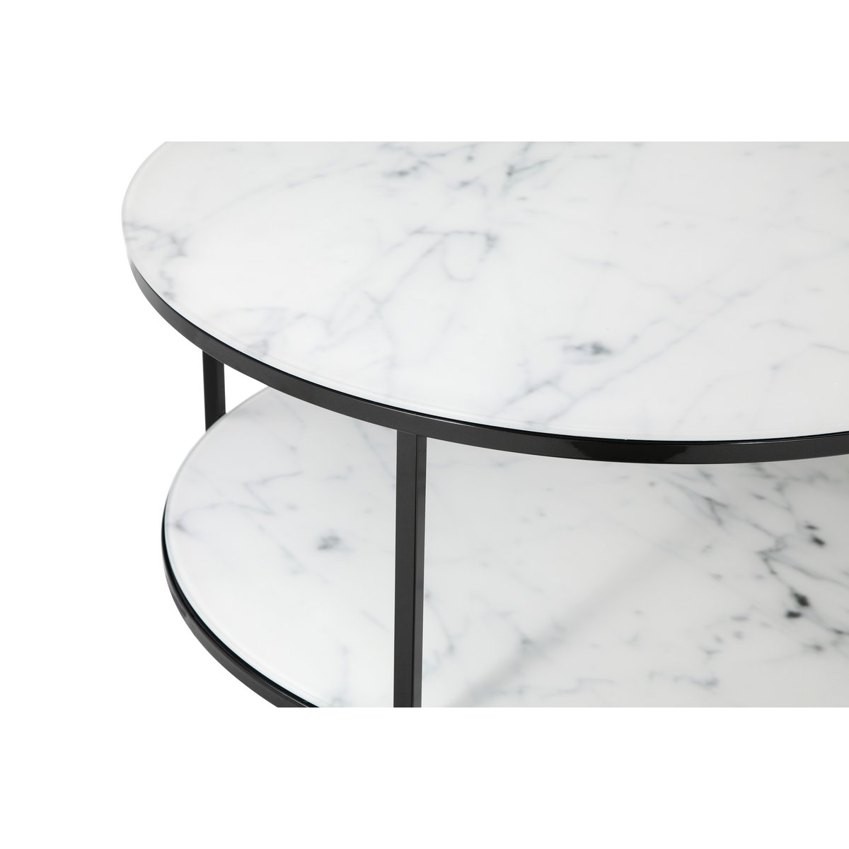 Salontafel rond Ø 80 cm glas marmerlook zwart metaal