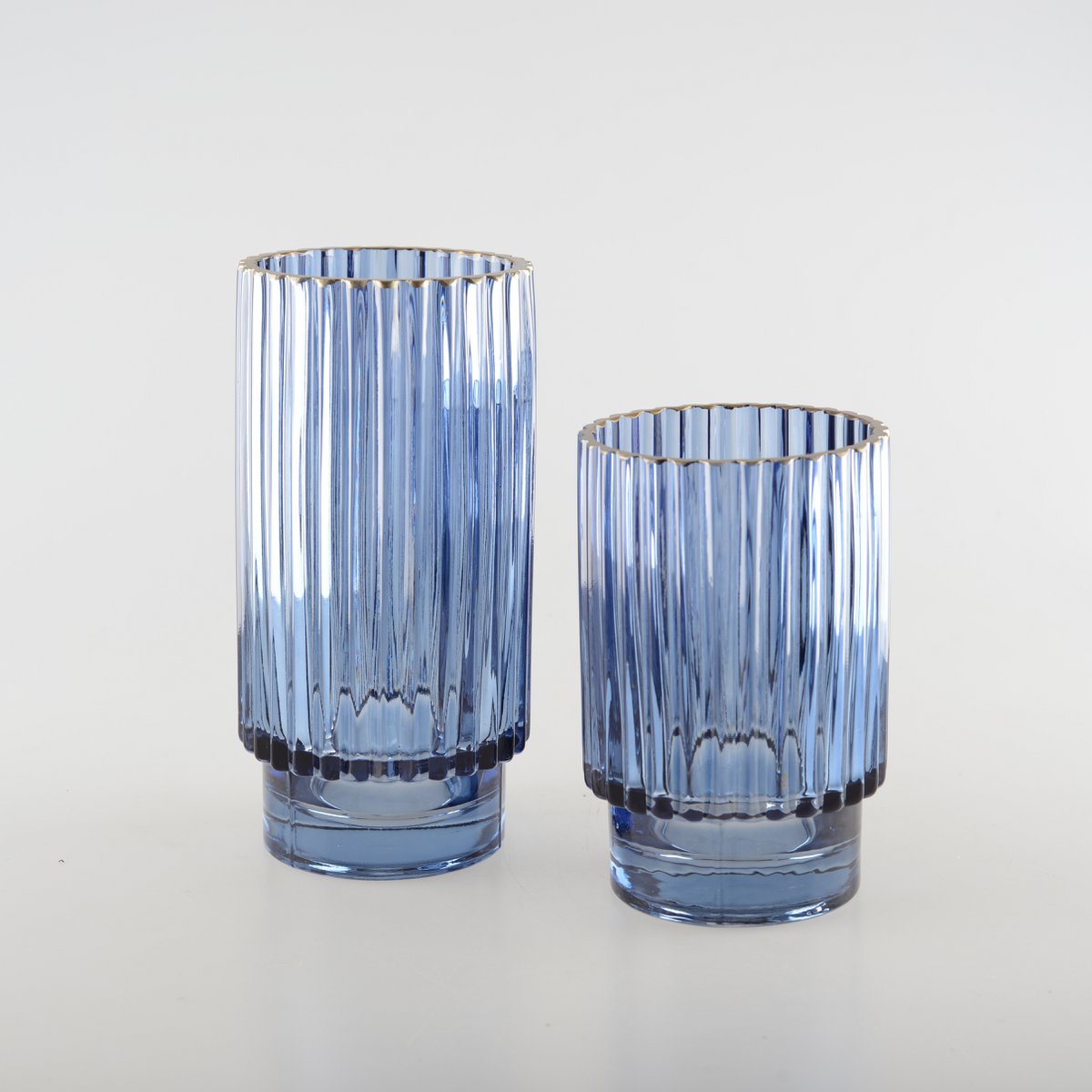 Vaas 15 cm blauw met gouden rand