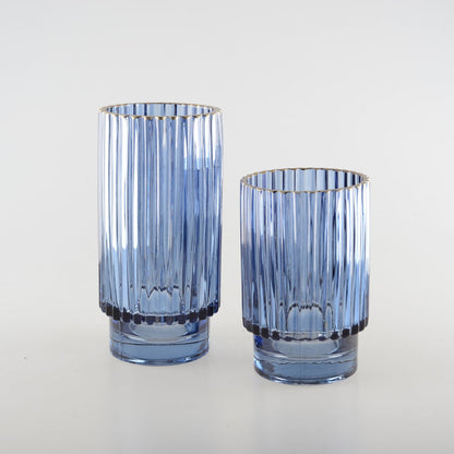 Vaas 15 cm blauw met gouden rand