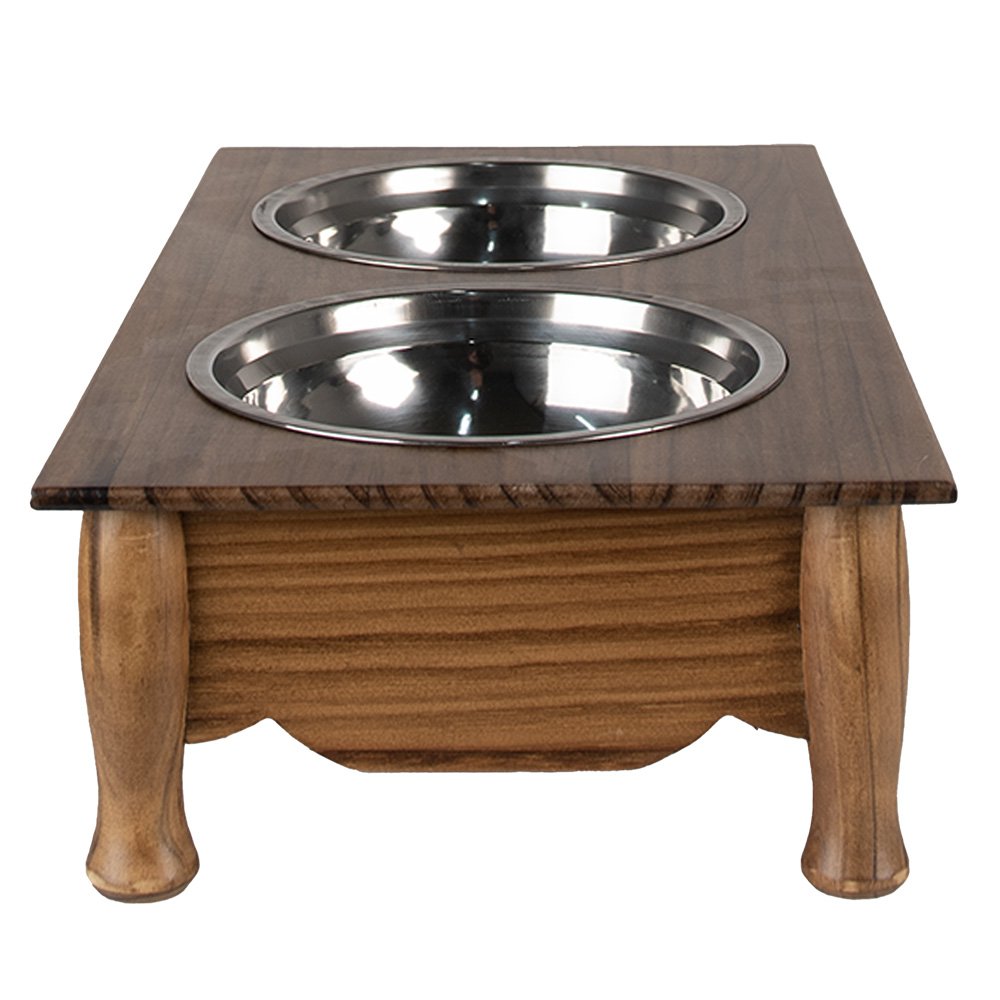 Honden voerbak 2x500 ml bruin hout