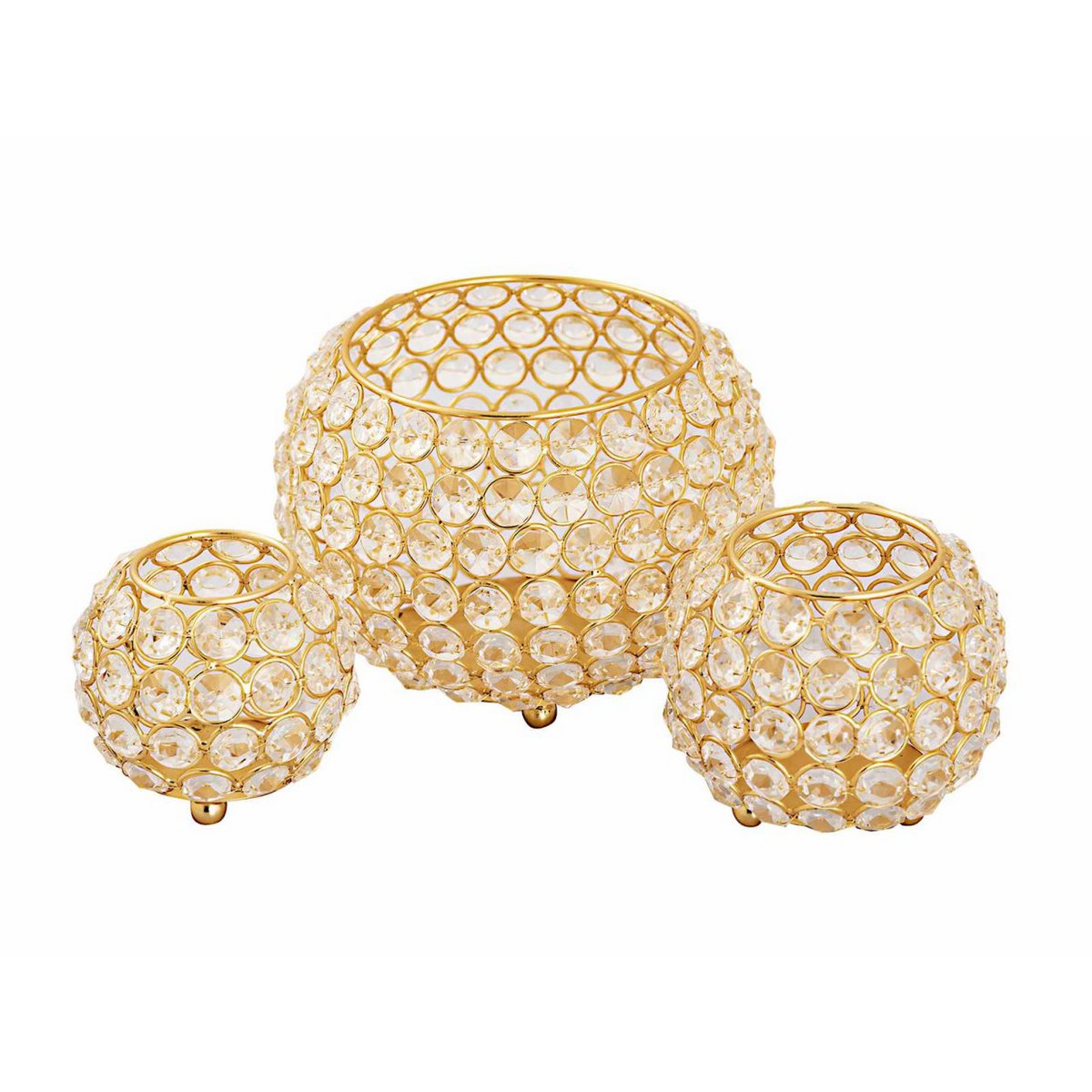 Tealight houder set 3 delig kristal goud zilver