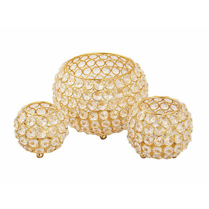 Tealight houder set 3 delig kristal goud zilver