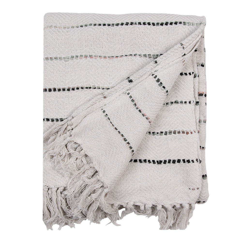 Plaid 125x150 cm katoen beige zwart gestreept