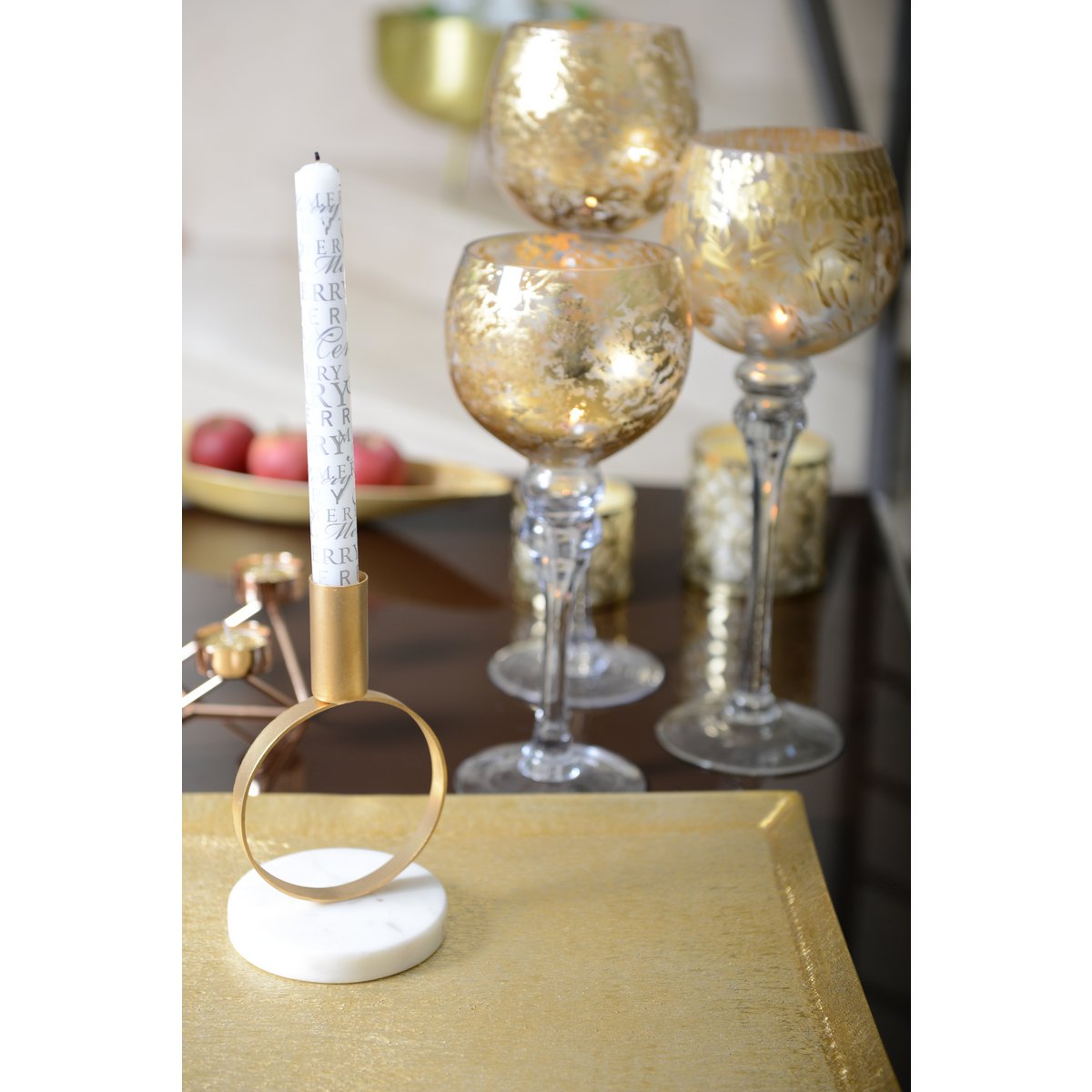 Kandelaar 17 cm goud marmer