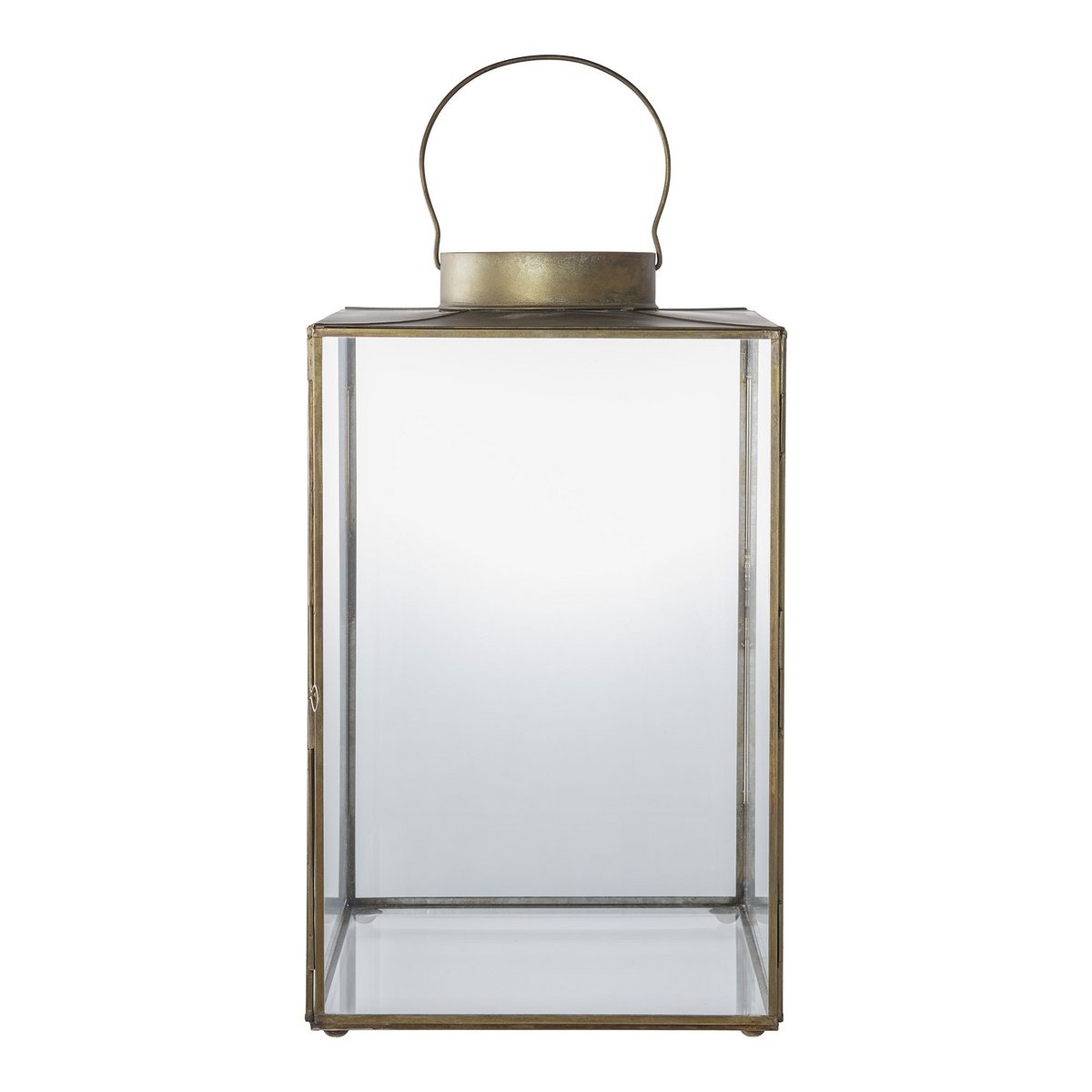 Lantaarn 42 cm metaal glas antiek messing bruin