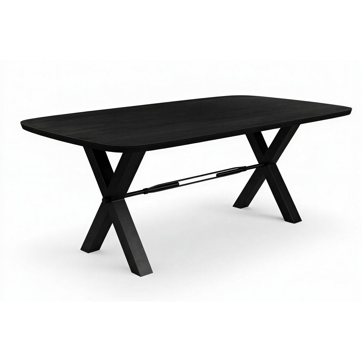 Eettafel 200x100 cm, 30 mm blad Mango zwart, X-stalen frame antiek zwart