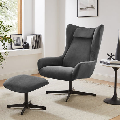 Fauteuil met kruk koordoptiek grijs