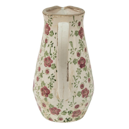 Decoratie kan 20x14x25 cm roze beige keramiek bloemen waterkan