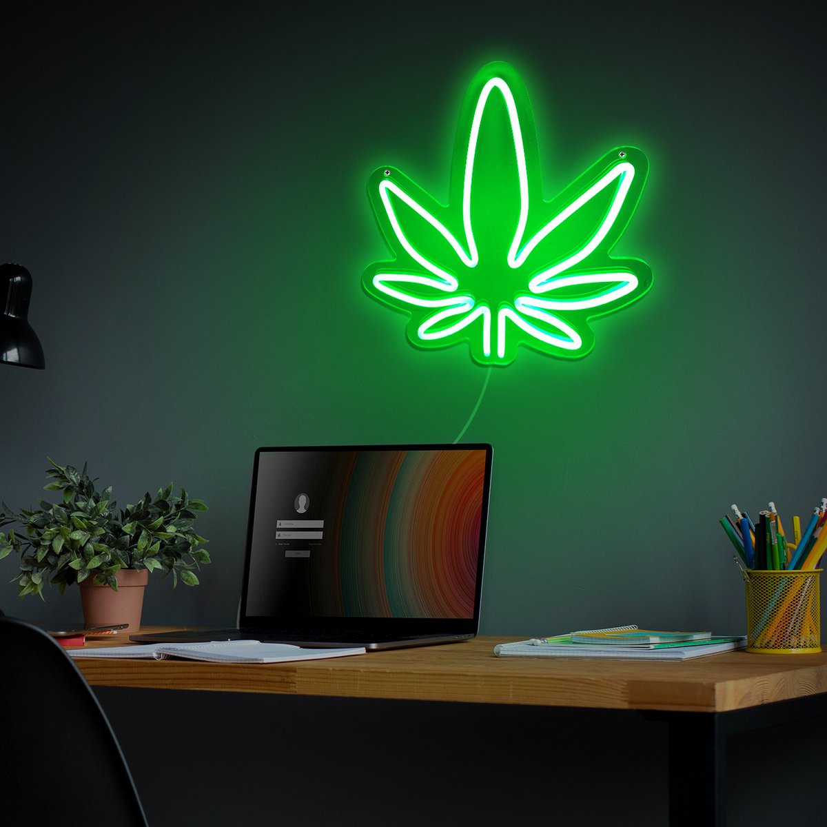 Neonlamp wietblad 31x33 cm groen