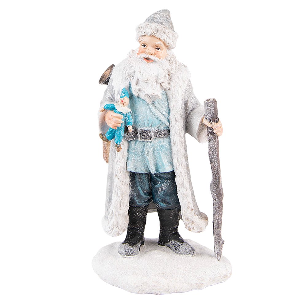 Santa Claus Figurine 21 cm Grey Blue Plastic Christmas Decoration