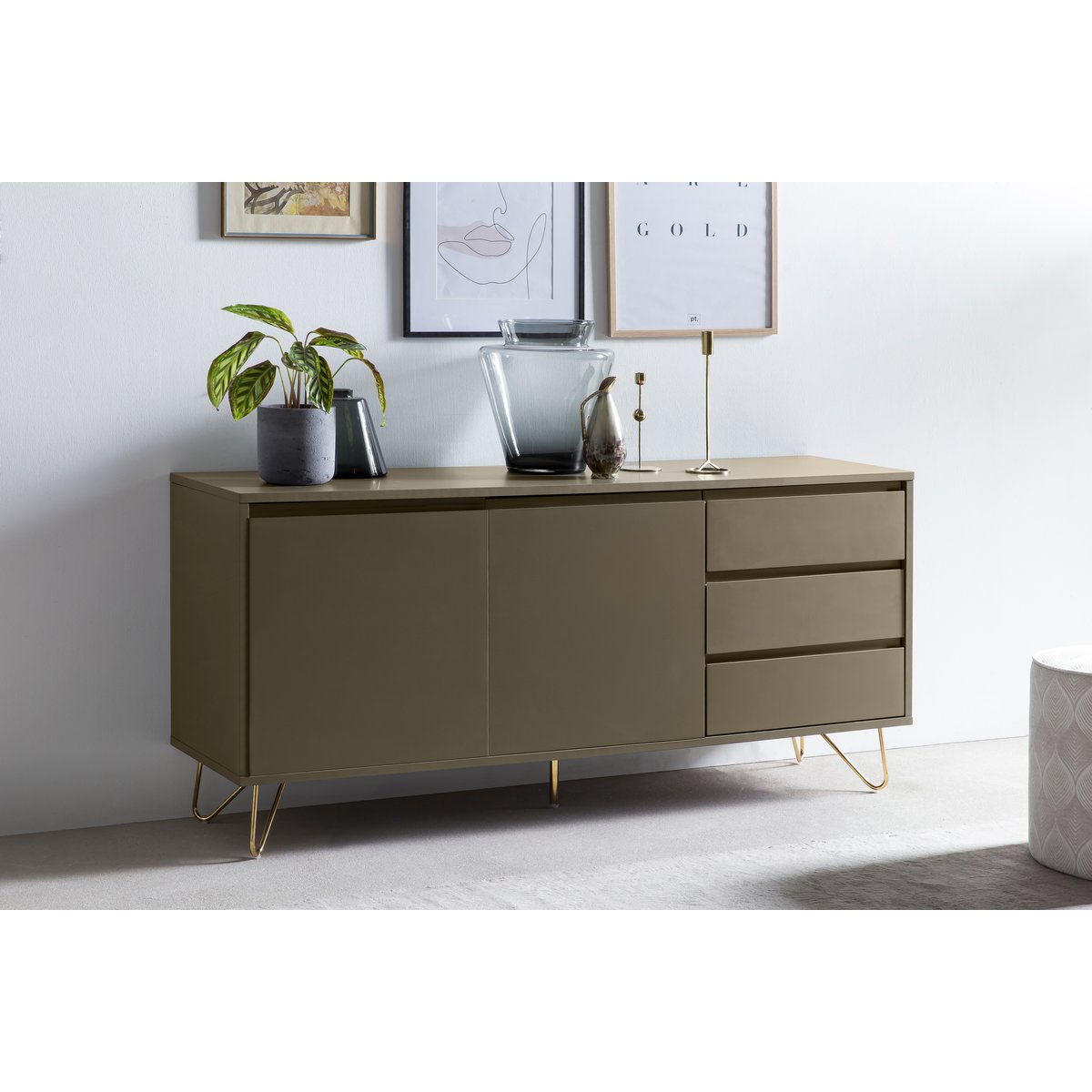 Dressoir 150x40x70 cm grijs goud bruin