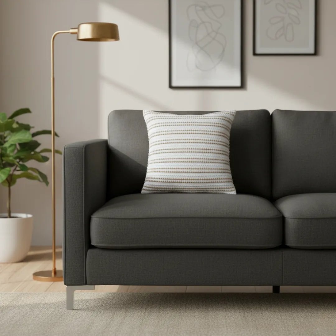 Kussenhoes 45x45 cm beige gestreept katoen