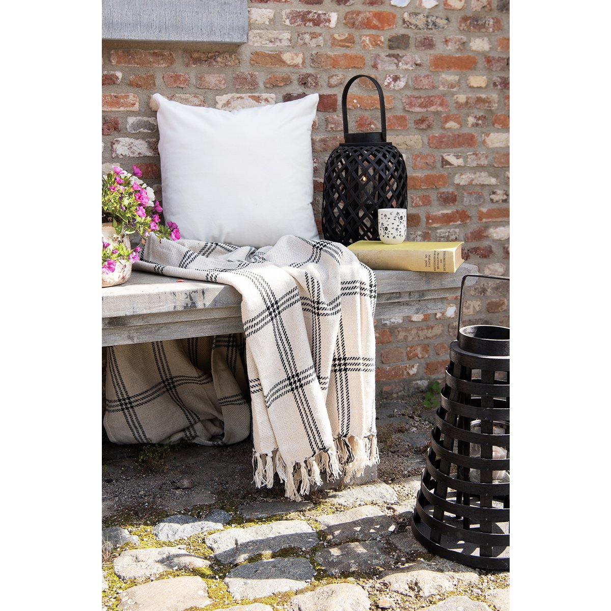 Lantern Ø 22x29 cm Black Bamboo Candle Holder